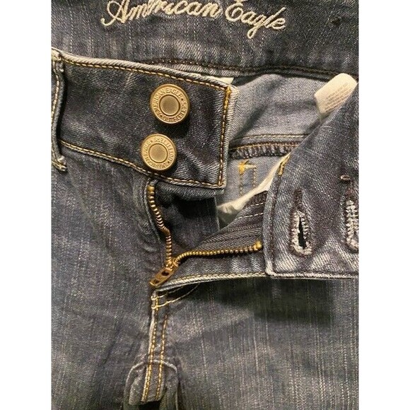 American Eagle Artist Jeans Women Sz 2 Short Blue Denim Bootcut Two Button - Picture 6 of 10